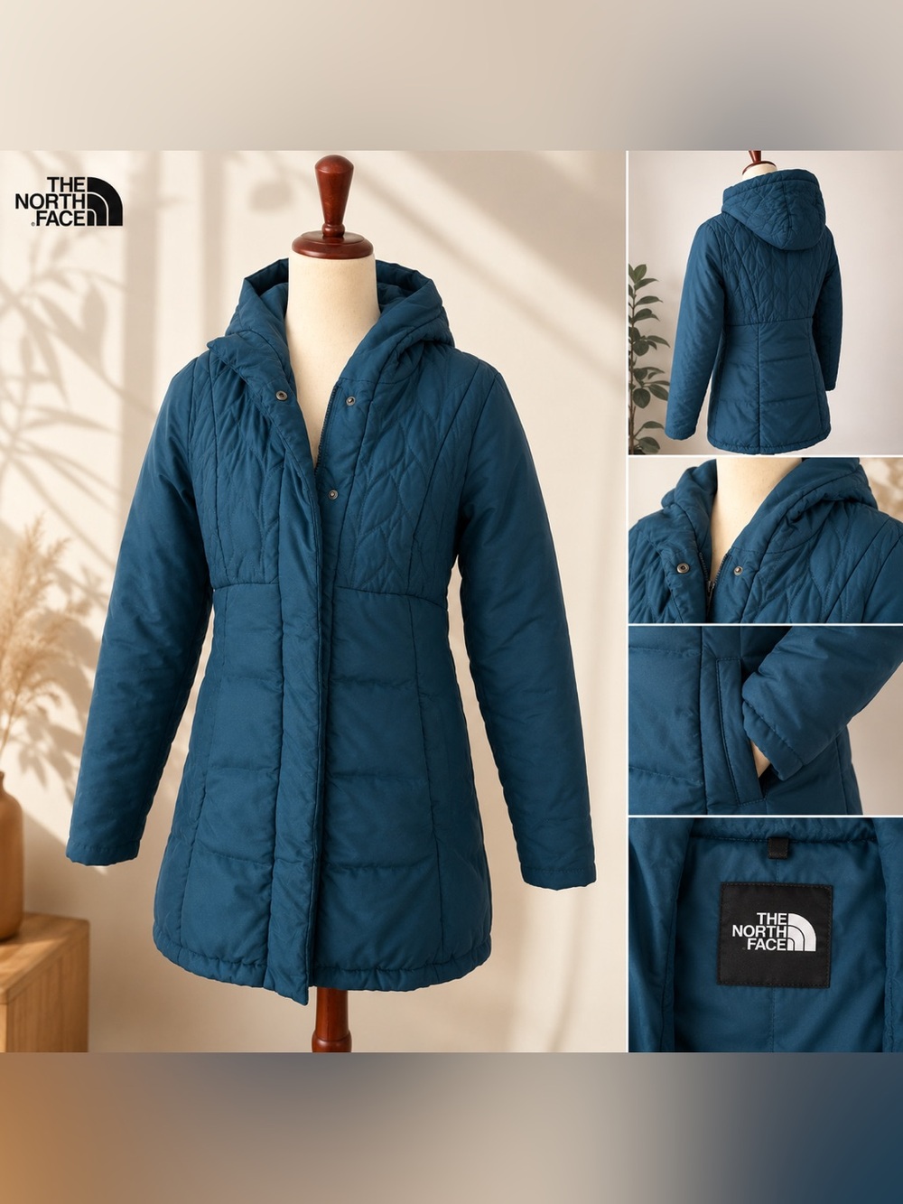 The North Face Women’s Small Quilted Teal Insulated Hooded Jacket Coat